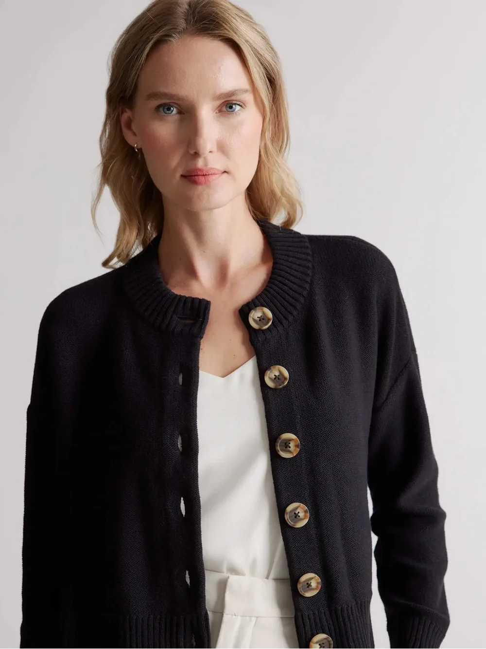Quince 100% Organic Cotton Cropped Cardigan Sz L Black - Picture 14 of 14